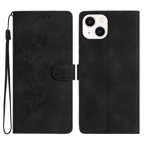 

For iPhone 13 mini Flower Butterfly Embossing Pattern Leather Phone Case(Black)