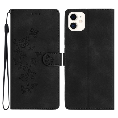 

For iPhone 12 mini Flower Butterfly Embossing Pattern Leather Phone Case(Black)