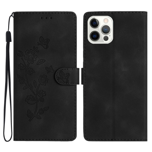 

For iPhone 12 / 12 Pro Flower Embossing Pattern Leather Phone Case(Black)