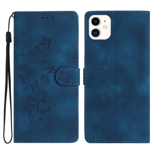 

For iPhone 11 Flower Embossing Pattern Leather Phone Case(Blue)