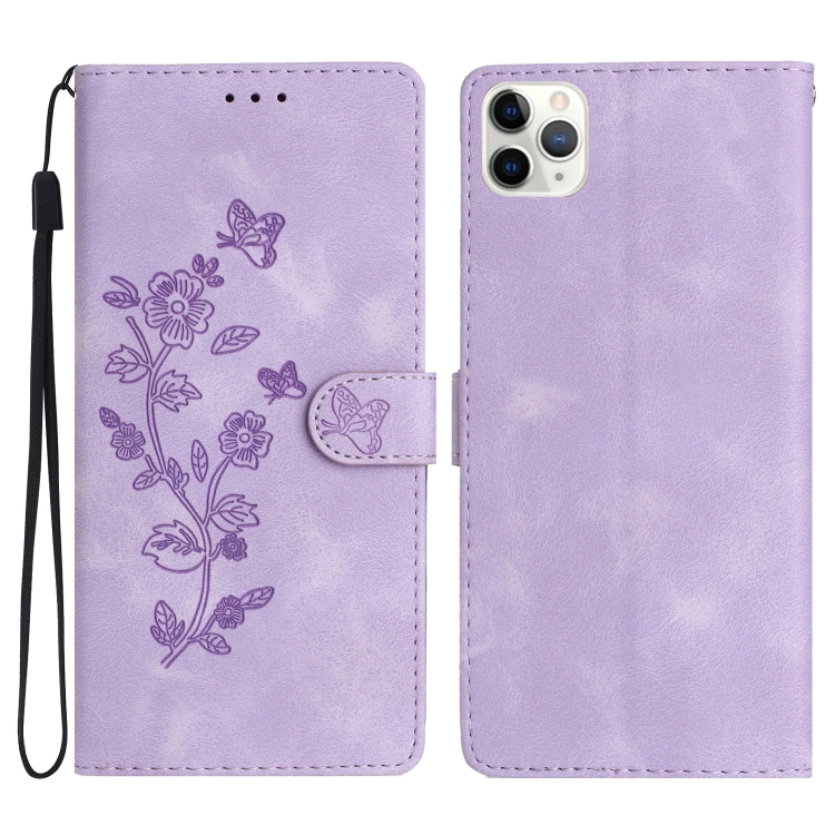 

For iPhone 11 Pro Flower Embossing Pattern Leather Phone Case(Purple)