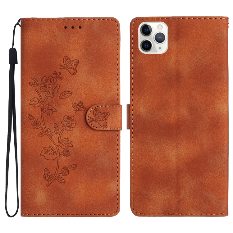 

For iPhone 11 Pro Max Flower Embossing Pattern Leather Phone Case(Brown)