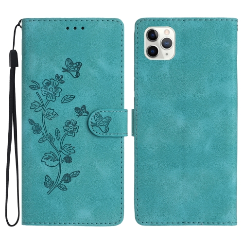 

For iPhone 11 Pro Max Flower Embossing Pattern Leather Phone Case(Sky Blue)