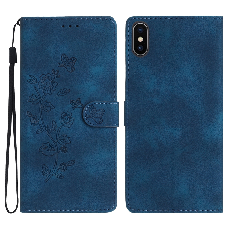 

For iPhone X / XS Flower Embossing Pattern Leather Phone Case(Blue)