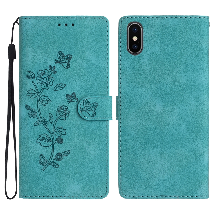 

For iPhone X / XS Flower Embossing Pattern Leather Phone Case(Sky Blue)