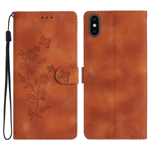

For iPhone XS Max Flower Embossing Pattern Leather Phone Case(Brown)