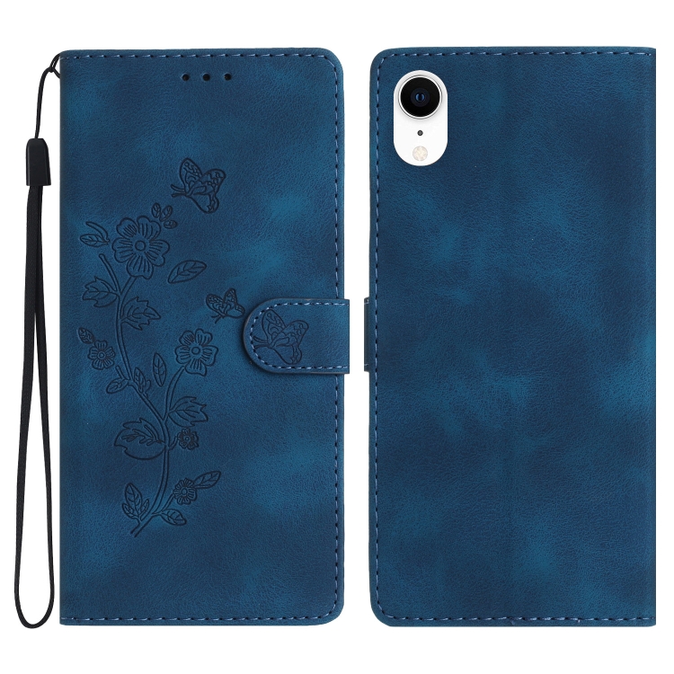 

For iPhone XR Flower Embossing Pattern Leather Phone Case(Blue)