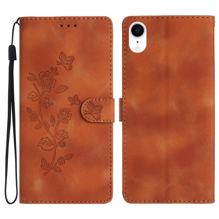 

For iPhone XR Flower Butterfly Embossing Pattern Leather Phone Case(Brown)