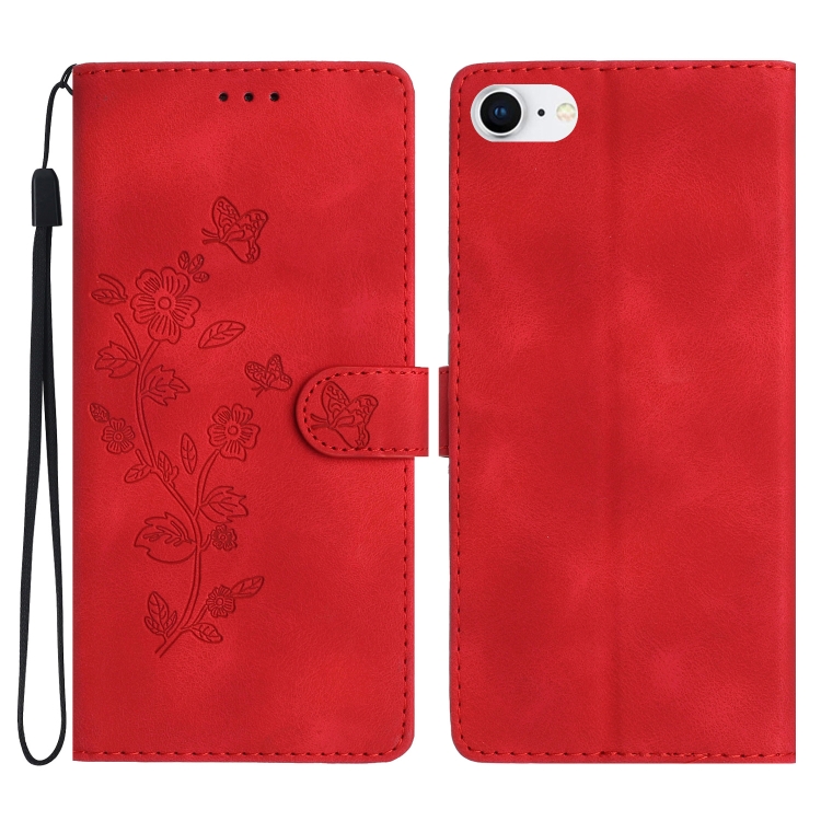 

For iPhone SE 2022/2020 / 8 / 7 / 6 Flower Embossing Pattern Leather Phone Case(Red)
