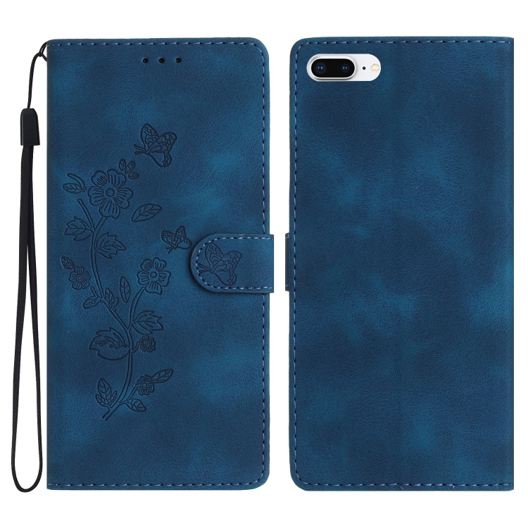 

For iPhone 8 Plus / 7 Plus / 6 Plus Flower Embossing Pattern Leather Phone Case(Blue)