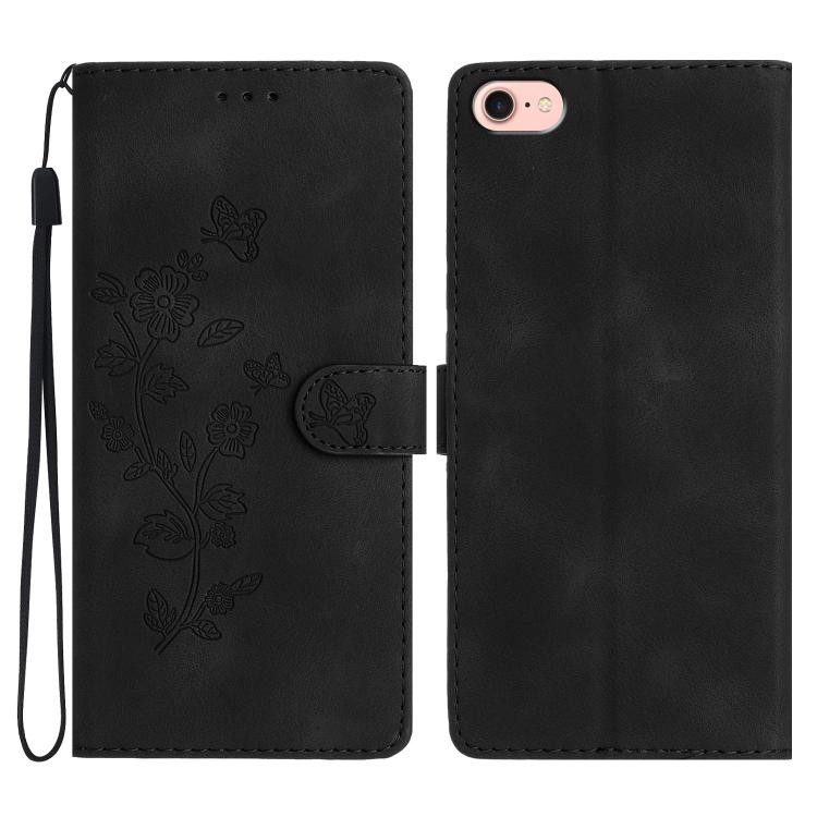 

For iPhone 16e Flower Butterfly Embossing Pattern Leather Phone Case(Black)