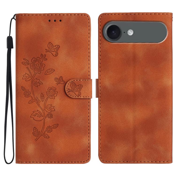 

For iPhone 17 Air Flower Butterfly Embossing Pattern Leather Phone Case(Brown)