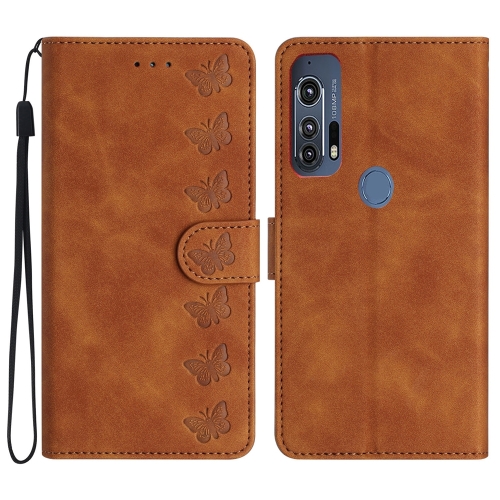 

For Motorola Edge+ 2020 Seven Butterflies Embossed Leather Phone Case(Brown)