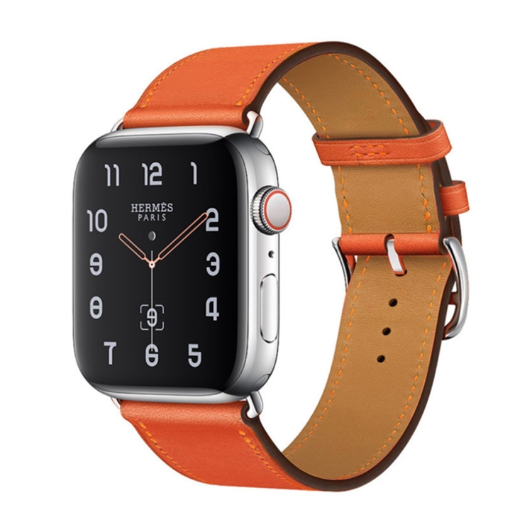 SUNSKY - For Apple Watch Series 7 45mm / 6 \u0026 SE \u0026 5 \u0026 4 44mm / 3 \u0026 2 \u0026 1  42mm Replacement Leather Strap Watchband(Orange)