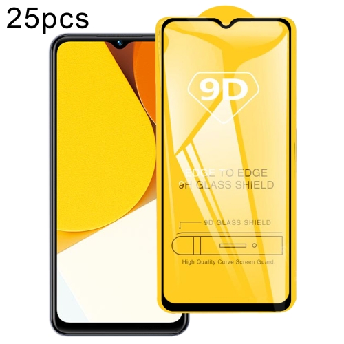 

For vivo Y35 25pcs 9D Full Glue Screen Tempered Glass Film