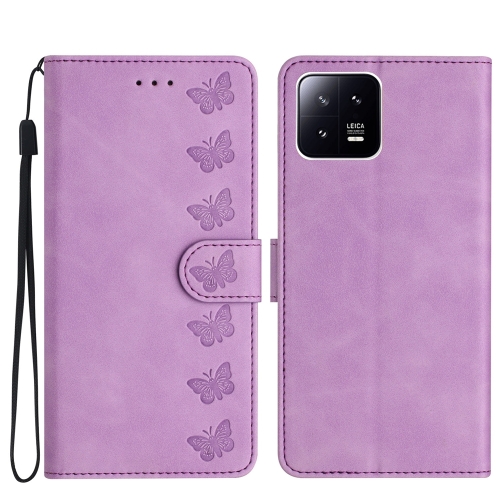 

For Xiaomi 13 Seven Butterflies Embossed Leather Phone Case(Purple)