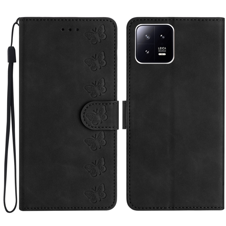 

For Xiaomi 13 Seven Butterflies Embossed Leather Phone Case(Black)