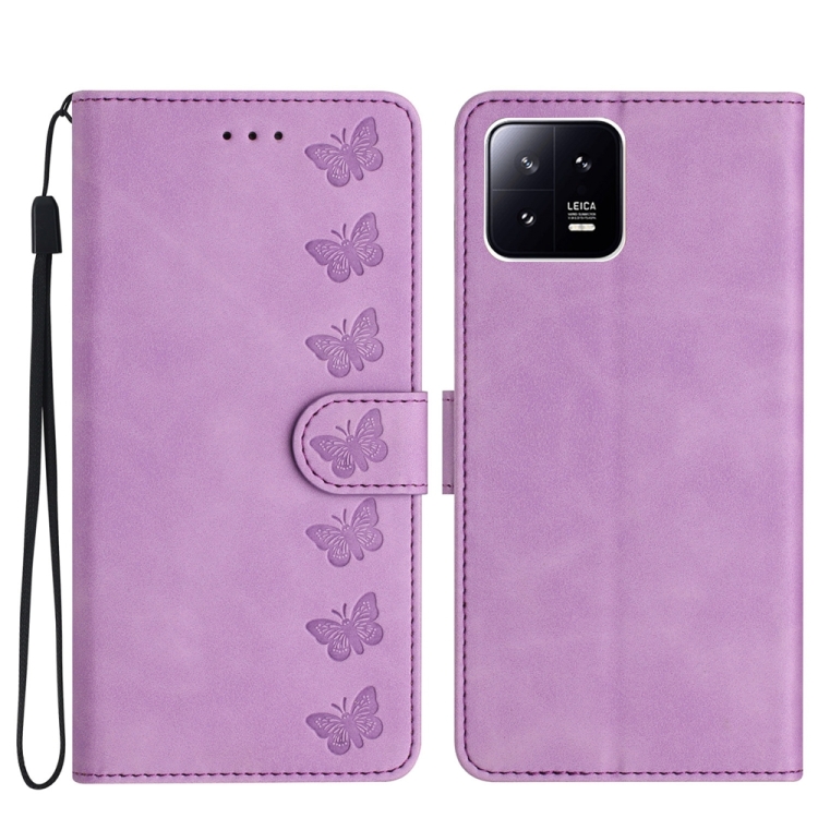 

For Xiaomi 13 Pro Seven Butterflies Embossed Leather Phone Case(Purple)