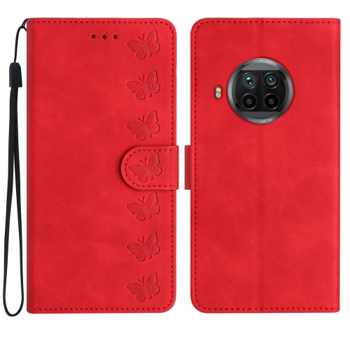 

For Xiaomi Mi 10T Lite Seven Butterflies Embossed Leather Phone Case(Red)