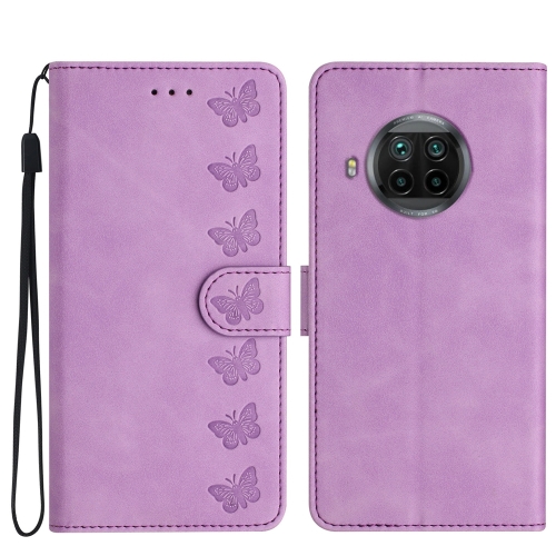 

For Xiaomi Mi 10T Lite Seven Butterflies Embossed Leather Phone Case(Purple)