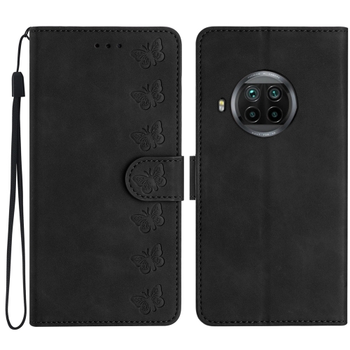 

For Xiaomi Mi 10T Lite Seven Butterflies Embossed Leather Phone Case(Black)