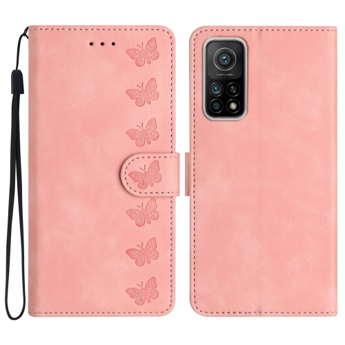 

For Xiaomi Mi 10T / 10T Pro Seven Butterflies Embossed Leather Phone Case(Pink)