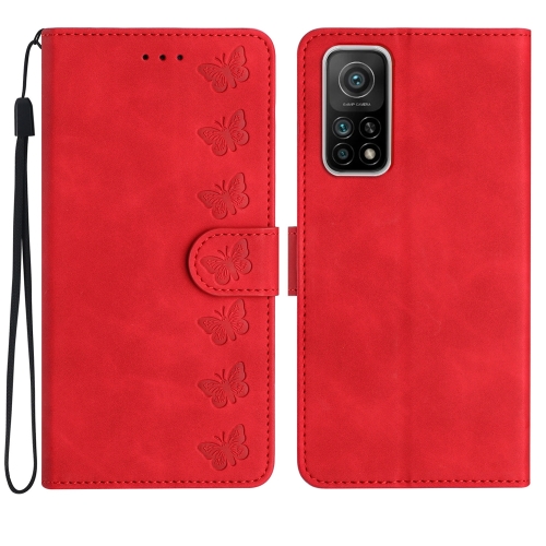 

For Xiaomi Mi 10T / 10T Pro Seven Butterflies Embossed Leather Phone Case(Red)