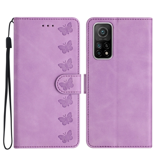 

For Xiaomi Mi 10T / 10T Pro Seven Butterflies Embossed Leather Phone Case(Purple)