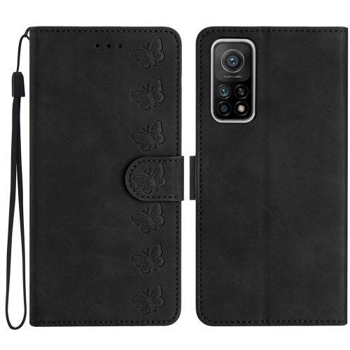 

For Xiaomi Mi 10T / 10T Pro Seven Butterflies Embossed Leather Phone Case(Black)