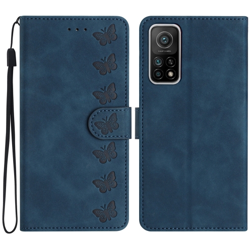 

For Xiaomi Mi 10T / 10T Pro Seven Butterflies Embossed Leather Phone Case(Blue)