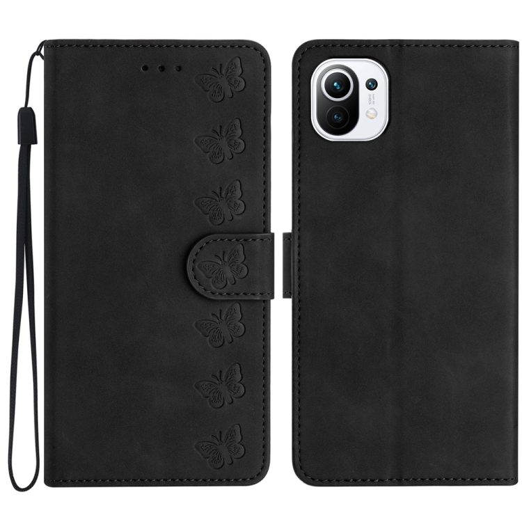 

For Xiaomi Mi 11 Lite Seven Butterflies Embossed Leather Phone Case(Black)