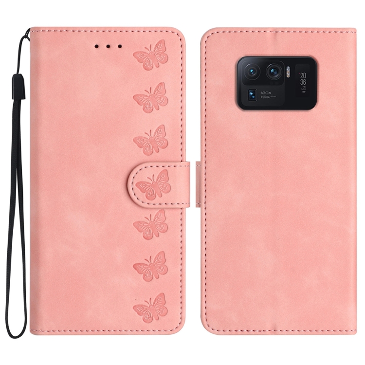 

For Xiaomi Mi 11 Ultra Seven Butterflies Embossed Leather Phone Case(Pink)