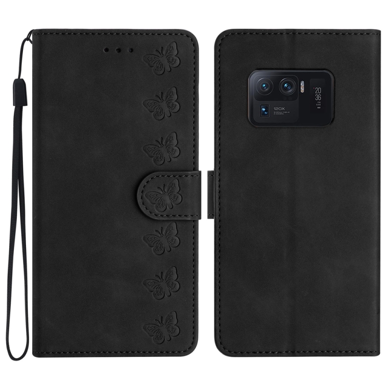 

For Xiaomi Mi 11 Ultra Seven Butterflies Embossed Leather Phone Case(Black)