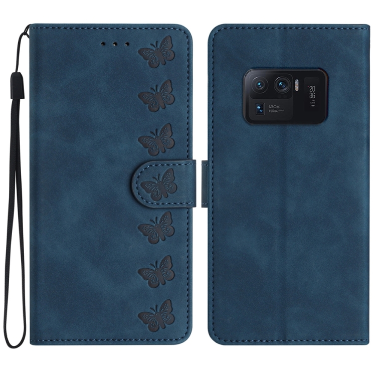

For Xiaomi Mi 11 Ultra Seven Butterflies Embossed Leather Phone Case(Blue)
