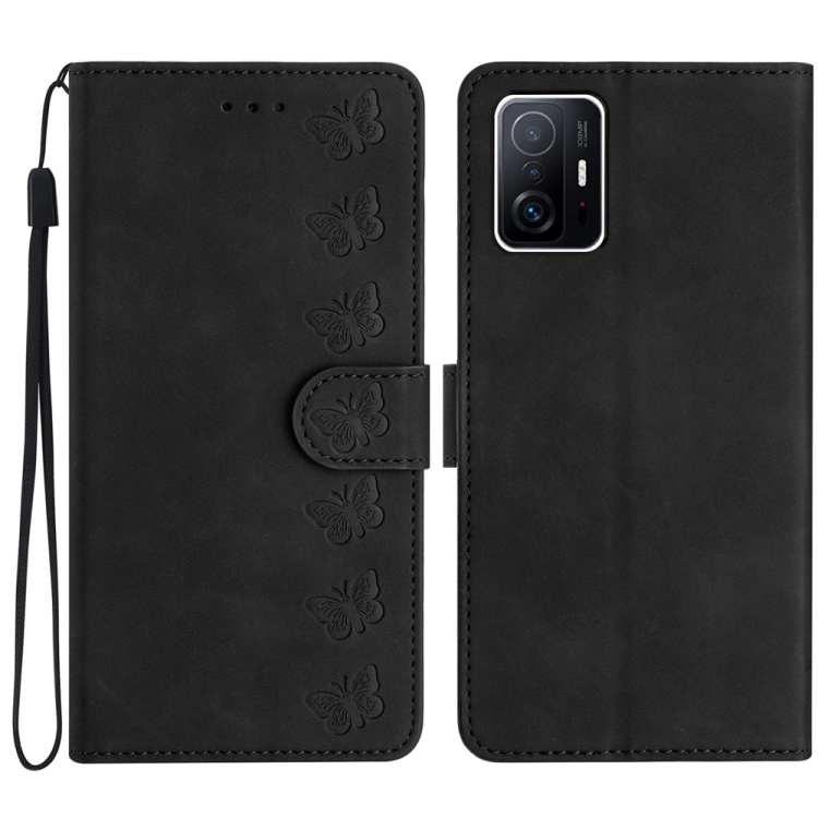 

For Xiaomi 11T / 11T Pro Seven Butterflies Embossed Leather Phone Case(Black)