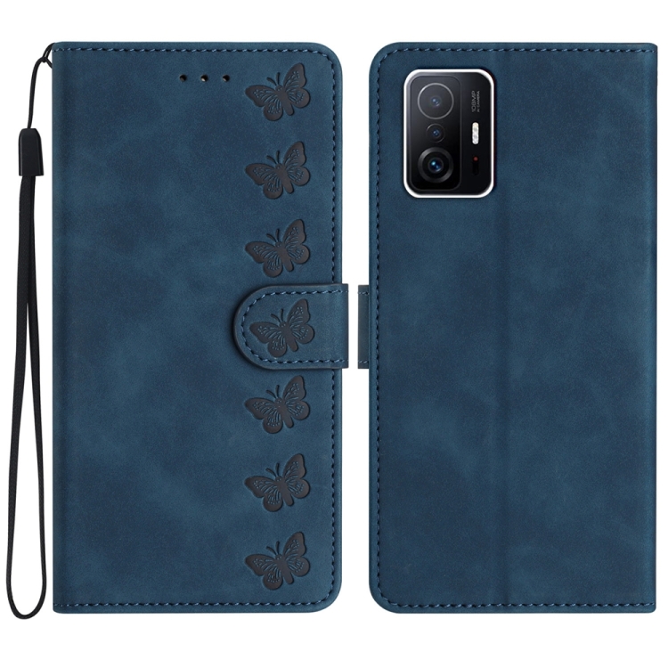 

For Xiaomi 11T / 11T Pro Seven Butterflies Embossed Leather Phone Case(Blue)