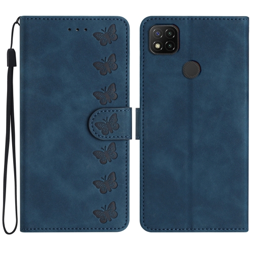 

For Xiaomi Redmi 9C Seven Butterflies Embossed Leather Phone Case(Blue)