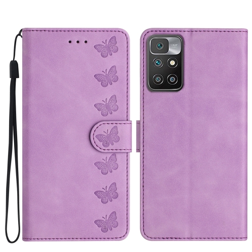 

For Xiaomi Redmi 10 2022 Seven Butterflies Embossed Leather Phone Case(Purple)