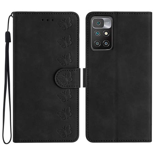 

For Xiaomi Redmi 10 2022 Seven Butterflies Embossed Leather Phone Case(Black)