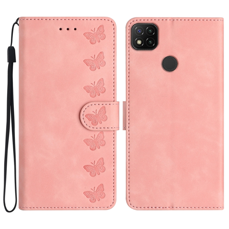 

For Xiaomi Redmi 10A Seven Butterflies Embossed Leather Phone Case(Pink)