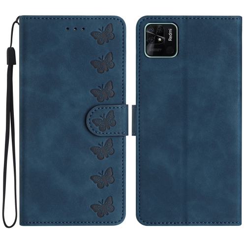 

For Xiaomi Redmi 10C Seven Butterflies Embossed Leather Phone Case(Blue)