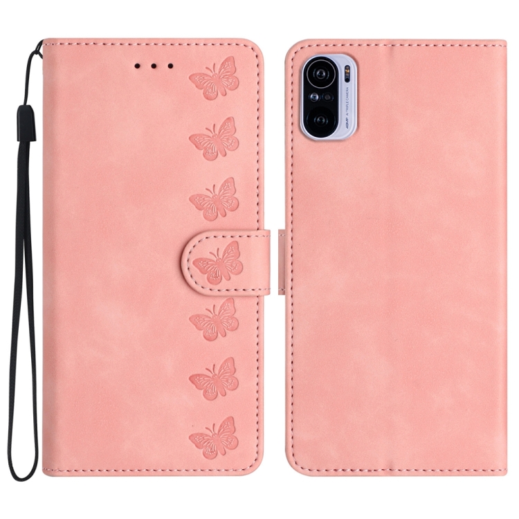 

For Xiaomi Redmi K40 Seven Butterflies Embossed Leather Phone Case(Pink)