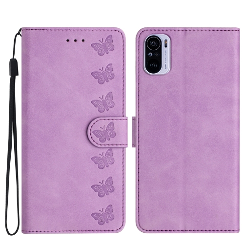 

For Xiaomi Redmi K40 Seven Butterflies Embossed Leather Phone Case(Purple)