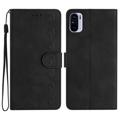 

For Xiaomi Redmi K40 Seven Butterflies Embossed Leather Phone Case(Black)