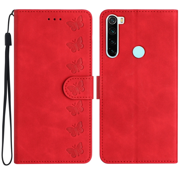 

For Xiaomi Redmi Note 8T Seven Butterflies Embossed Leather Phone Case(Red)