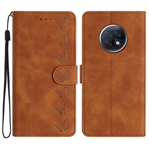 

For Xiaomi Redmi Note 9 5G / Note 9T Seven Butterflies Embossed Leather Phone Case(Brown)