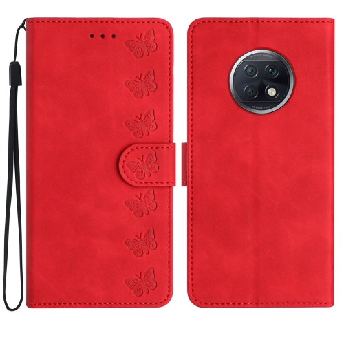 

For Xiaomi Redmi Note 9 5G / Note 9T Seven Butterflies Embossed Leather Phone Case(Red)