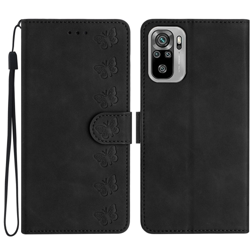 

For Xiaomi Redmi Note 10 4G Seven Butterflies Embossed Leather Phone Case(Black)