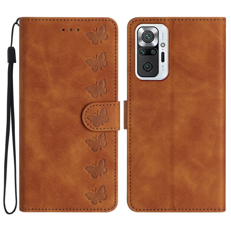 

For Xiaomi Redmi Note 10 Pro Seven Butterflies Embossed Leather Phone Case(Brown)