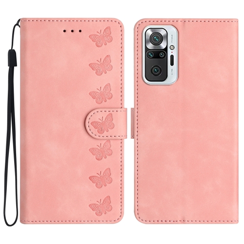 

For Xiaomi Redmi Note 10 Pro Seven Butterflies Embossed Leather Phone Case(Pink)